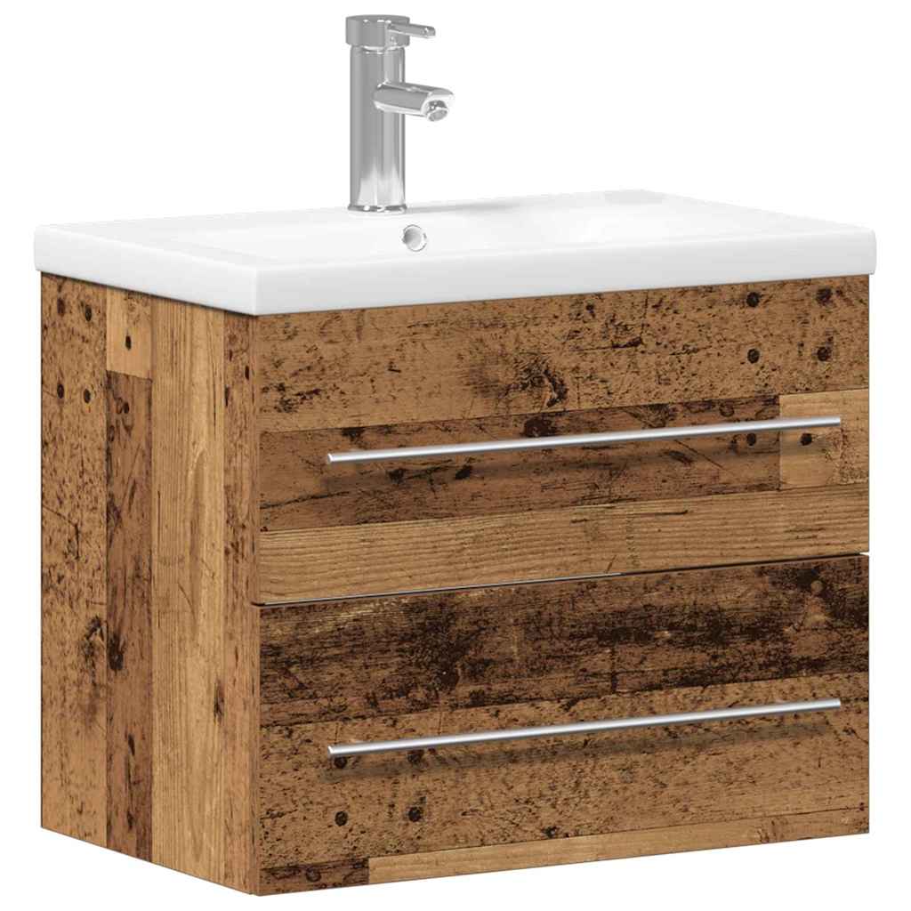 Washbasin Cabinet Set 2 Pcs Reclaimed Wood Look Engineered Wood & Ceramic