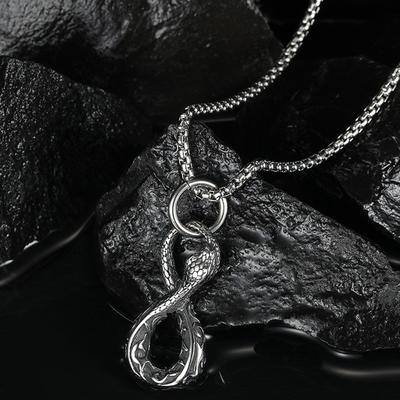 8-shaped Snake Necklace for Men Personality Charm Stainless Steel Snake Animal Pendant Jewelry