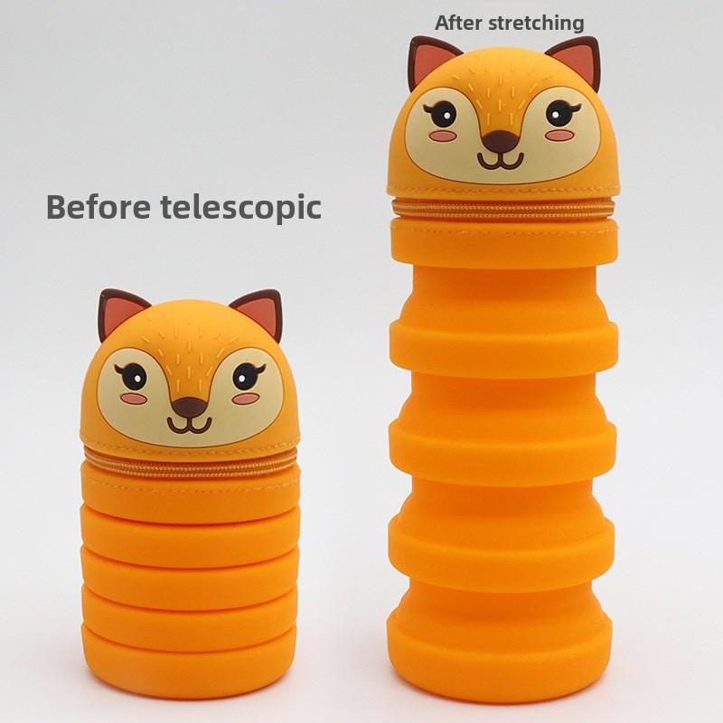 

New Silicone Pen Case Zipper Cartoon Retractable Pen Holder Round Creative Stationery Box Learning Stationery Pencil Pouch