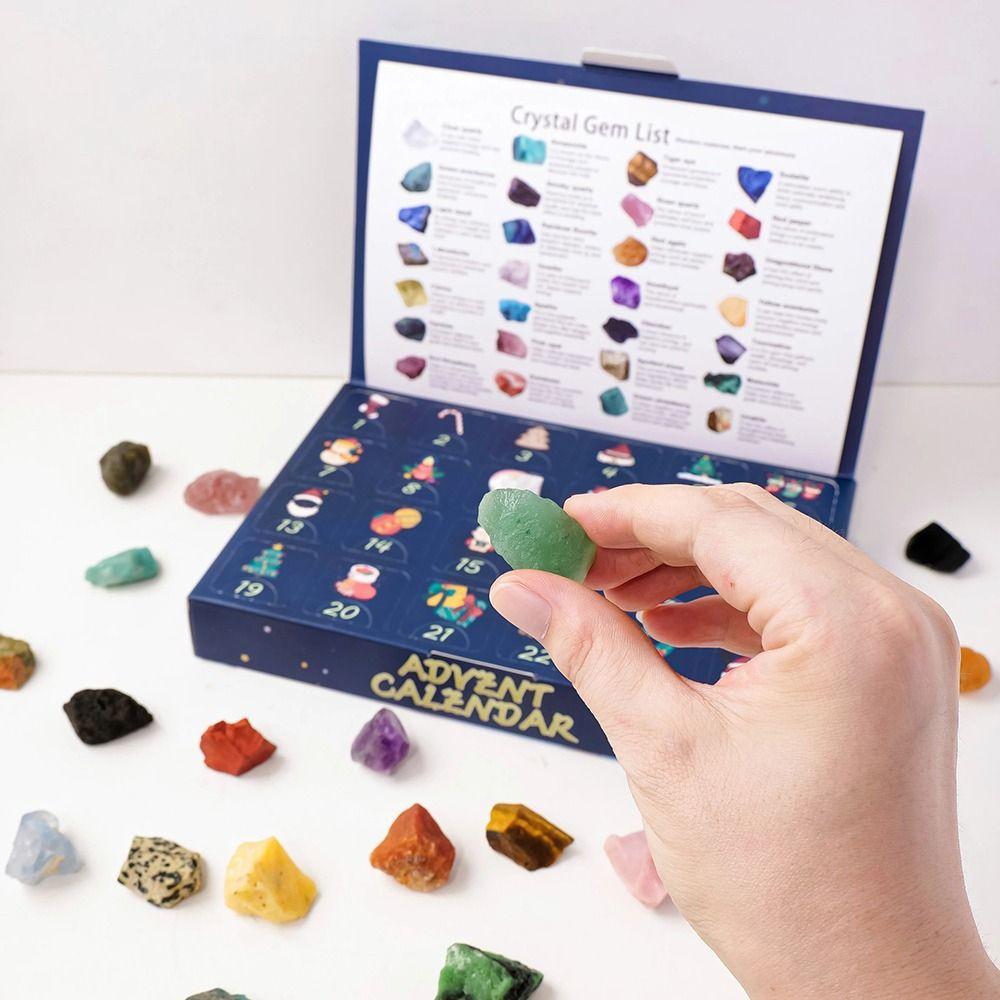 24Pcs Natural Stones Christmas Crystal Advent Calendar Gemstone Stone Learning Kit  Teens