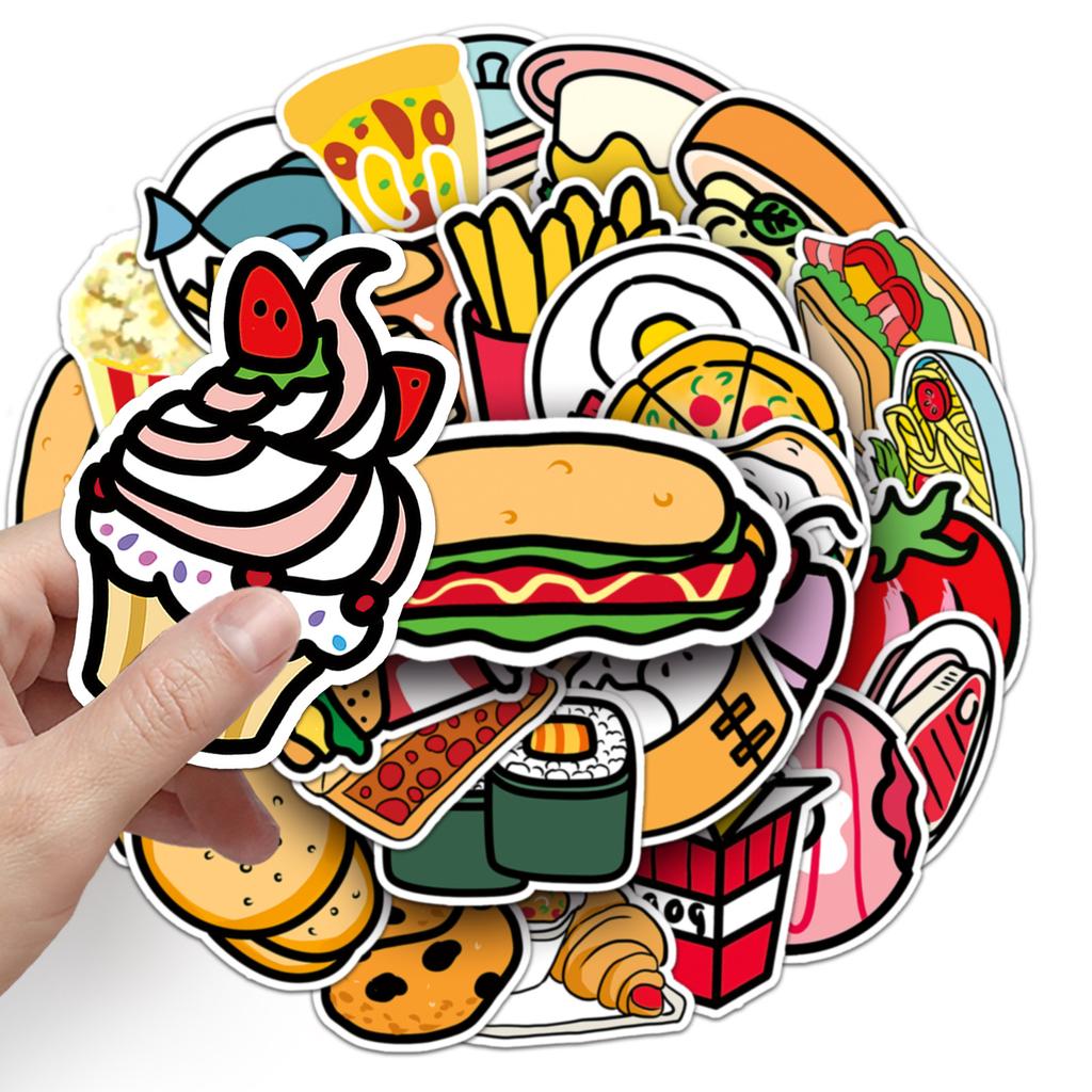 50 Hand-drawn Food Doodle Personality Cartoon Cute Guka Creative Decorative Mobile Phone Case Suitcase Stickers