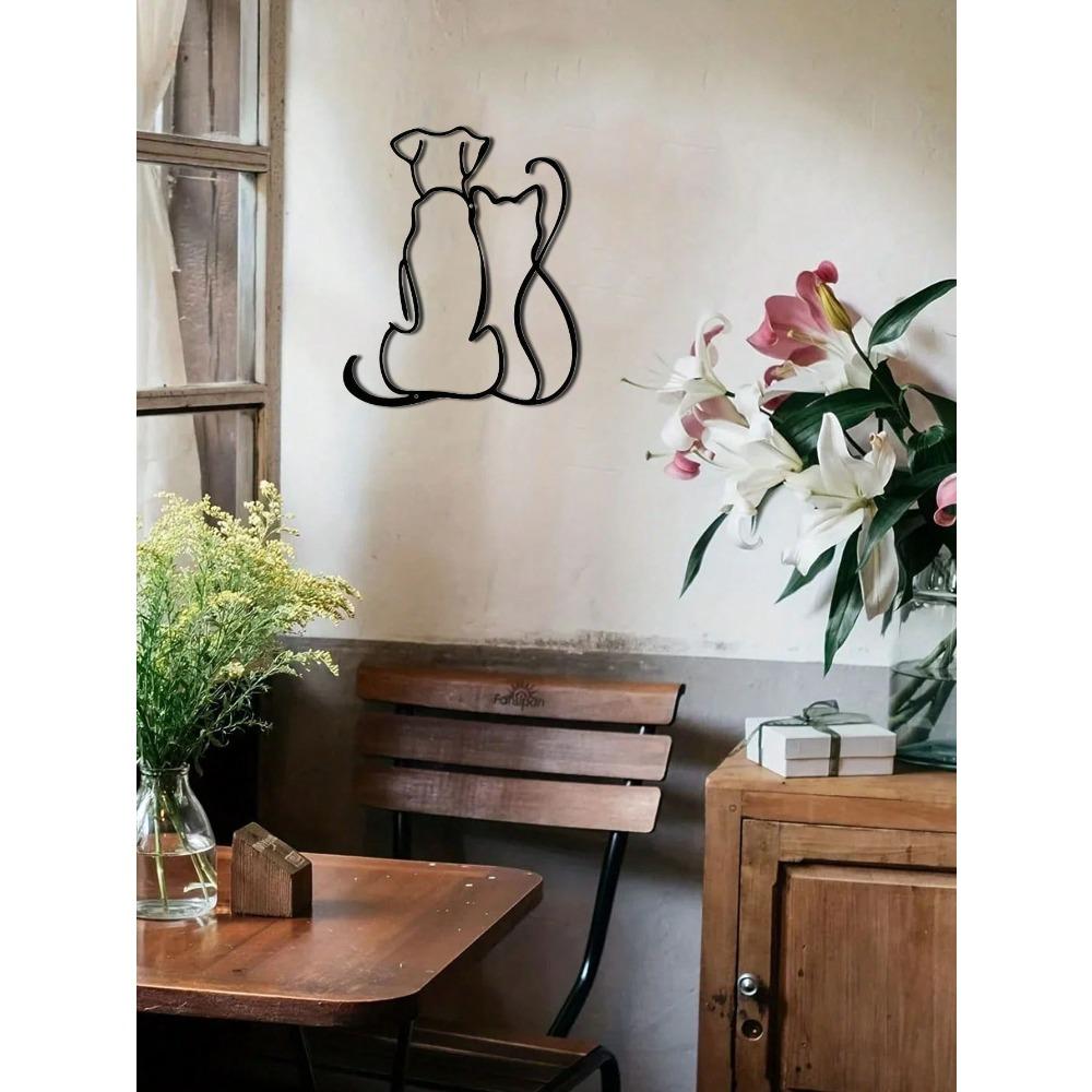 

Изысканное настенное искусство из металла с изображением кошек и собак - 1 шт., полый силуэтный кулон для декора помещений и сада - очаровательная настенная скульптура ручной работы TY7110 чёрный