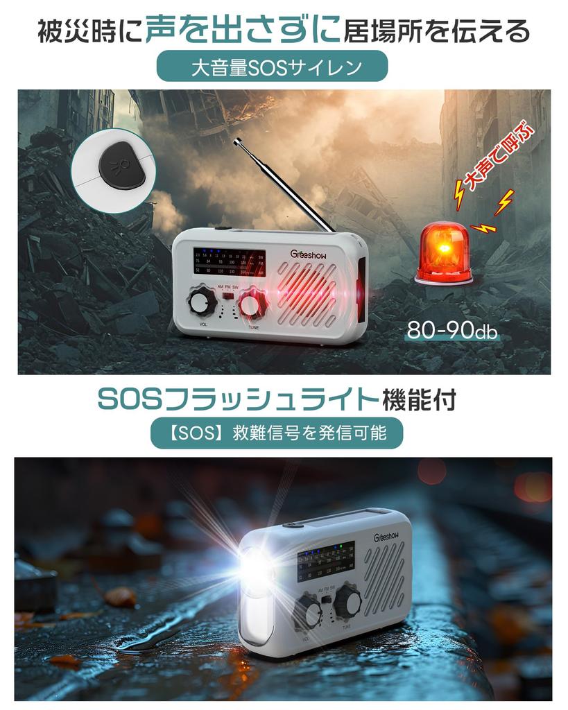 by the Disaster Prevention and Safety Greeshow Multifunctional Portable Radio with and Solar LED SOS Smartphone Earphone 2000mAh Waterproof USB