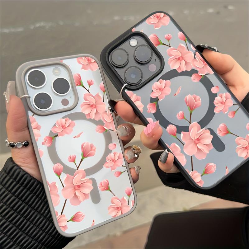 Pink floral pattern phone case suitable for iPhone 17 16 15 14 13 12 11 Pro/Max/Plus anti drop and shockproof