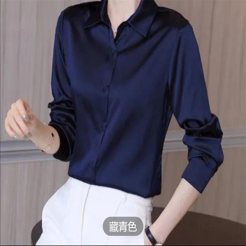 2025 Summer Trend Fashion Women Casual Elegant Satin Long Sleeved Shirt Office Women's Shirts And Blouses Slim Femal Clothes