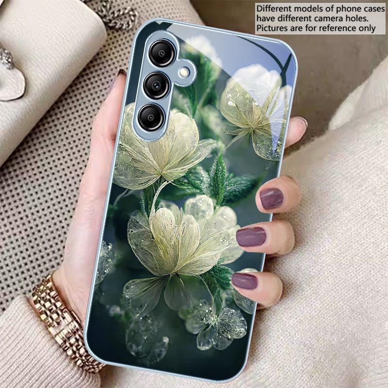 Pink Crystal Flower For Samsung A 20 30 22 23 24 25 26 31 32 33 34 35 42 50 51 52 53 54 55 56 70 71 72 73 5G glass phone case