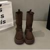 Thick-soled Martin boots for women's autumn and winter 2025 new retro suede medium boots belt buckle two wear western cowboy boots