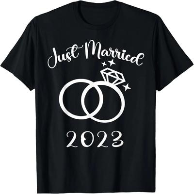 Just Married 2023 Wedding Rings Matching Couple Newlyweds T-Shirt