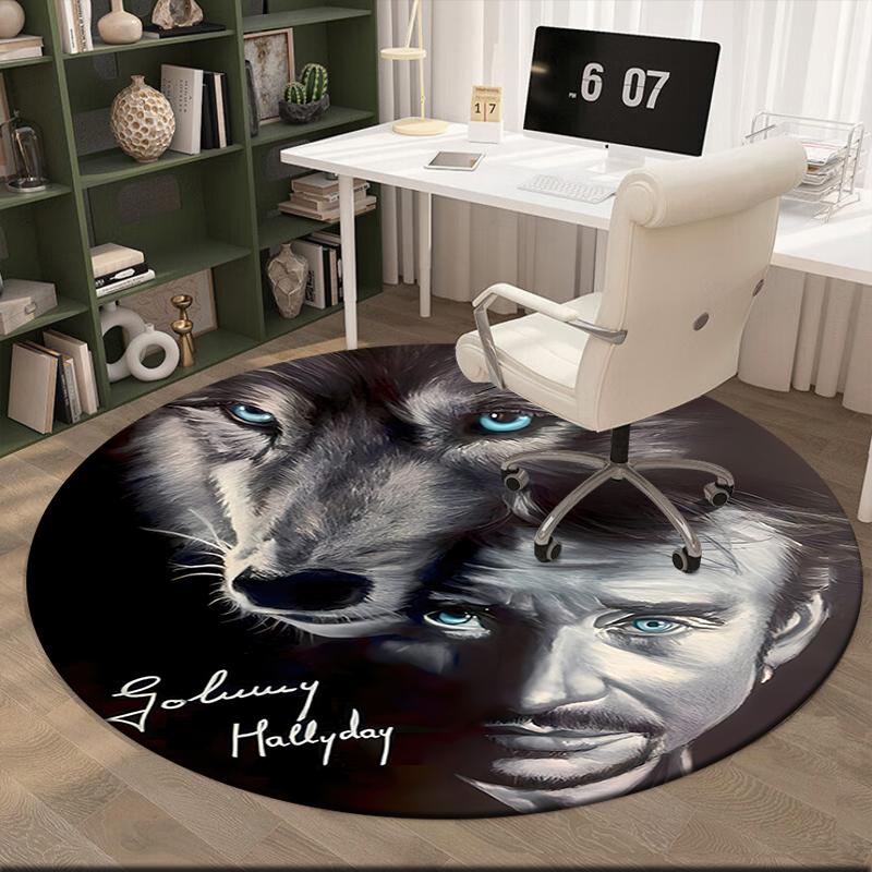 1pc Black and White Retro Johnny Hallyday Round Carpet Painted Printed Circular Carpet, Home Door Mat, Outdoor Travel Protection Carpet