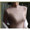 Women's Fall and Winter Inner Half High Neck Wooden Ear Trim Long Sleeve Top