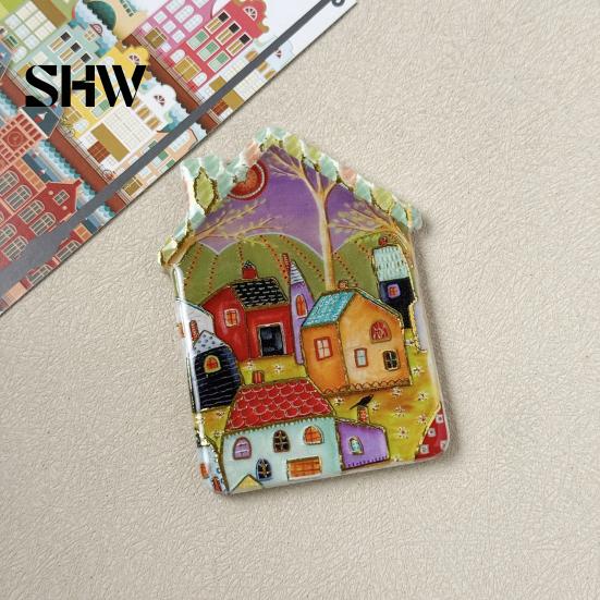 Vintage House Magnet Refrigerator Magnet, Colorful Fairy Tale Town Metal Cabinet Magnets Fridge Magnetic Kitchen Decoration Accessories Miniature Home