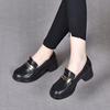 Medium heel small leather shoes women's autumn new college style round head metal buckle first layer cowhide thick heel single shoes