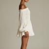 Women's Off Shoulder Ruched Bubble Sleeve Mini Dress Solid Color Smocked Waist Flounced Hem Dress