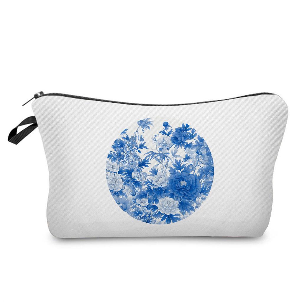 Women Blue and White Porcelain Print Cosmetic Bag Toiletries Organize Travel Storage Case 6358