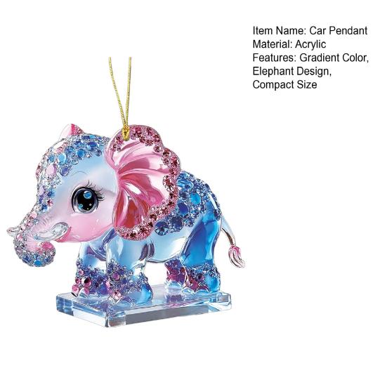 Auto Hanger met Lanyard Sprankelende Strass Steentjes 2D Acryl Olifant Ontwerp Kleurverloop Mini Acryl Ornament Sleutel Bureau