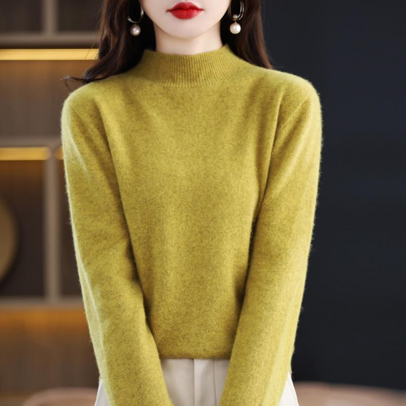 Damen Halbrollkragenpullover, Qinghe Kaschmir, 30% Kaschmir 70% Wolle, Winter Strickpullover Herbstpullover Kaschmirpullover