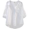 100% Cotton Embroidered Blouses Women Shirt Mid-sleeve Hollow Summer Top O-neck Loose Casual Button Up White Female Shirt