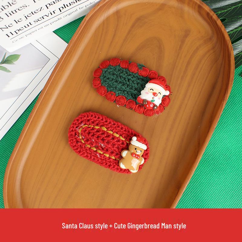 Handmade Knitted Christmas Hair Clips: Cute Santa Claus & Snowman Accessories for Adults and Kids