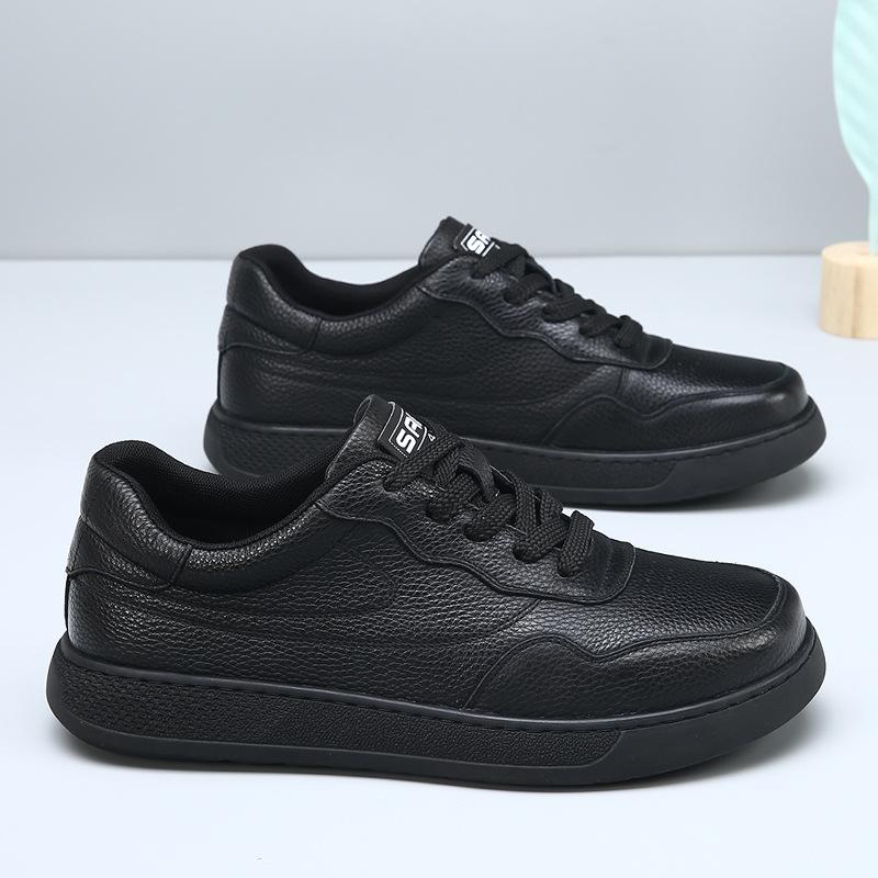 New Men Genuine Leather Casual Shoes Fashion Cool Flat Skate Shoes Street Cool Lace-up Sneaker