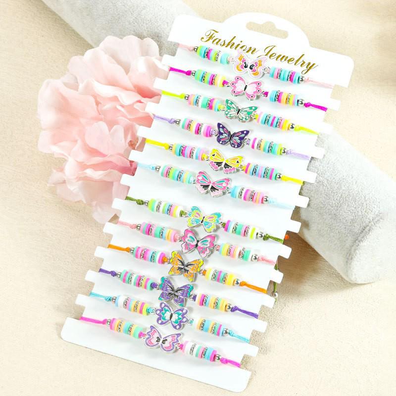 Hot-Selling Cartoon Beaded Bracelet Set: Colorful Unicorn, Butterfly, and Dinosaur Designs for Kids with Polymer Clay Flowers