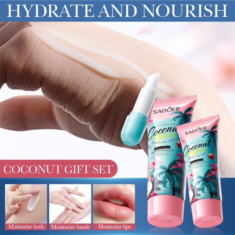 3ks/sada SADOER Hand Cream Lip Balm Body Lotion Sady péče o pleť Hydratační plné rty Rtěnka Plnější tělo Ruce Péče o pleť