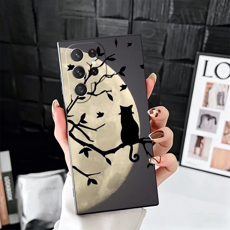 Black Cat Aesthetic Pattern Soft Phone Case for Samsung Galaxy S26 S25 Edge S24 Ultra S23 Plus S22 S21 FE S20 Black Cover Back S Samsung S25