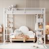 Cama Loft de Metal con Escalera 140*200 cm, Cama Junior Cama Doble con Mesa con Percheros Simples con Compartimentos de Almacenamiento, Blanca