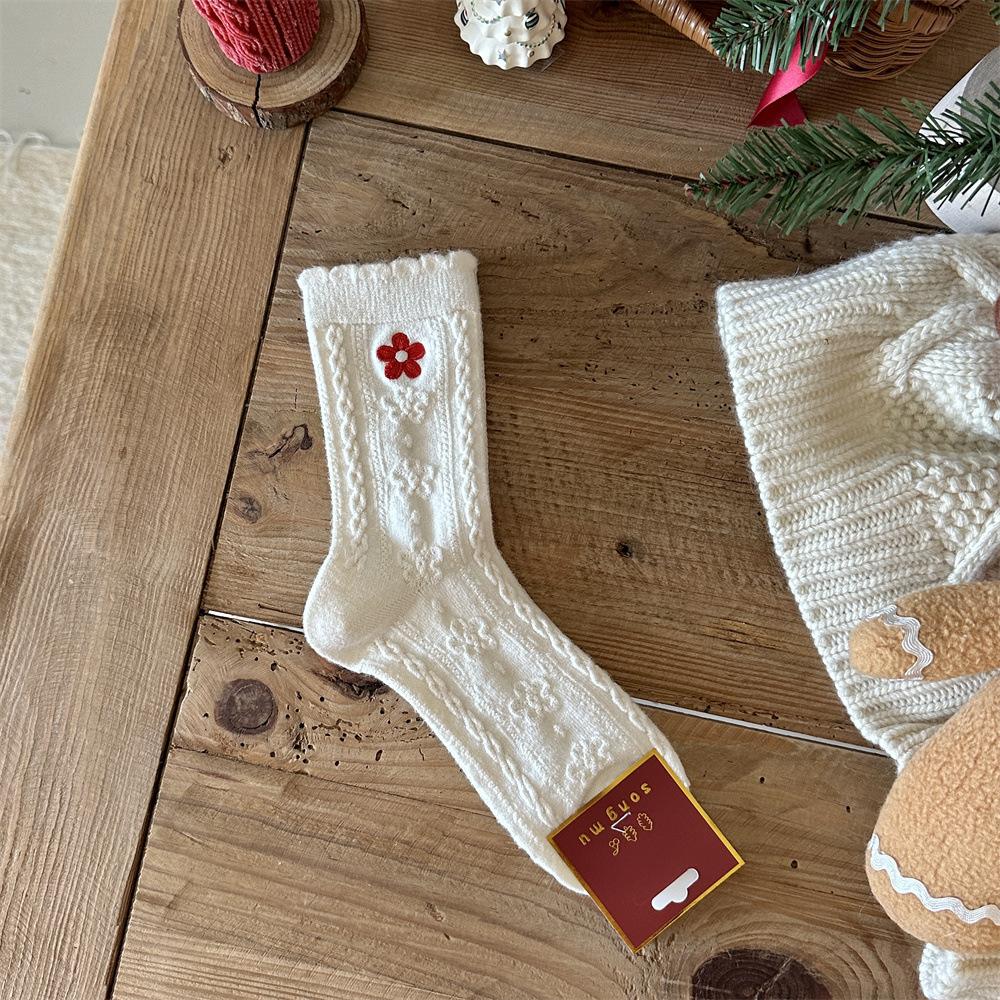 Songmu Winter Rabbit Down Big Red Socks New Year Socks Velvet Bow Tube Socks Lucky Socks