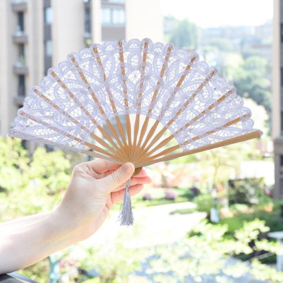 Vintage Lace Folding Fan with Tassel Wedding Party Bride Hand