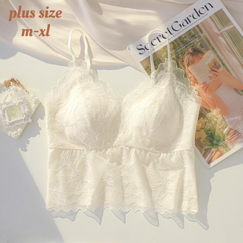 Sexy Lace Wireless Bras for Women Seamless Lingerie Lady One-pieceThin Tank Bra Elegant Sleeveless Cami Tops Female