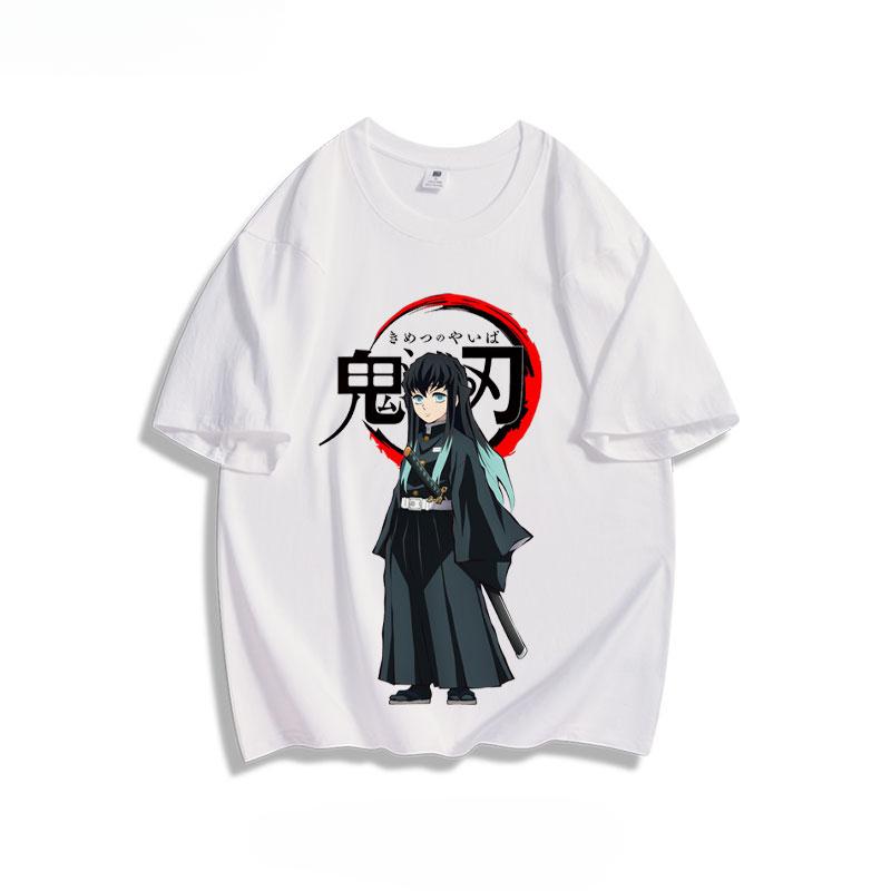 Popular anime demon slayer print 100% pure cotton short sleeved summer men's outdoor casual fashion comfortable streetwear