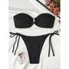 European and American Solid Color Bubble Cloth Solid Color Bikini Sexy Swimsuit