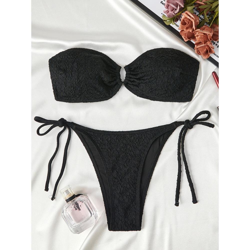 European and American Solid Color Bubble Cloth Solid Color Bikini Sexy Swimsuit