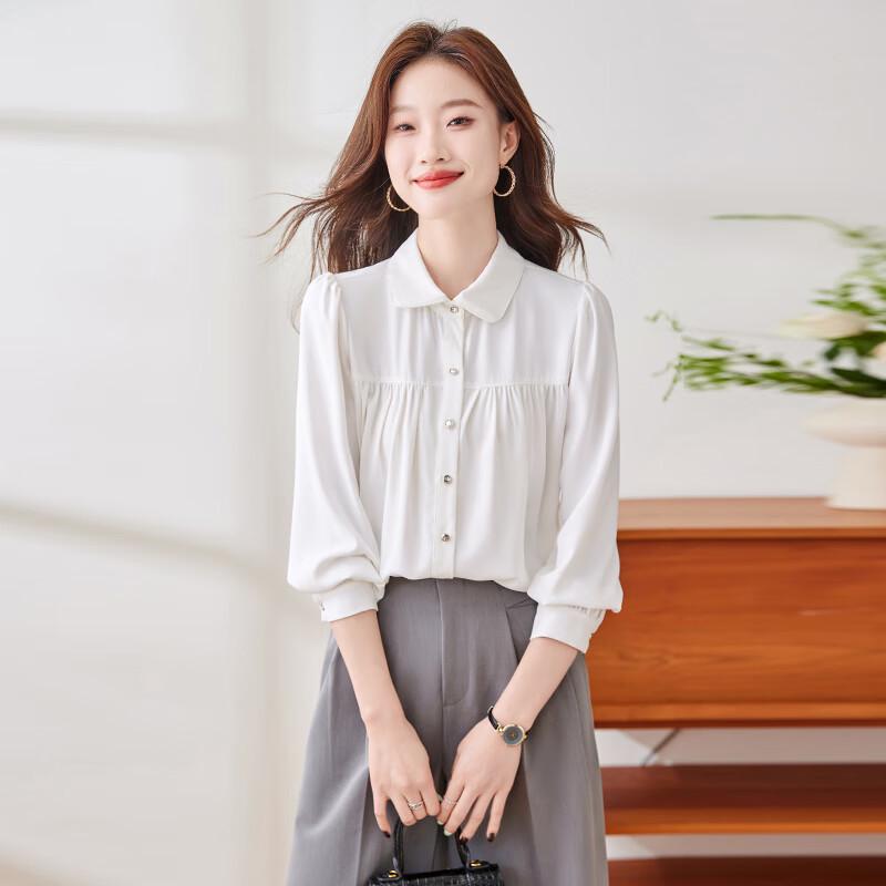 Women's Peter Pan Collar Long Sleeve Office Blouse