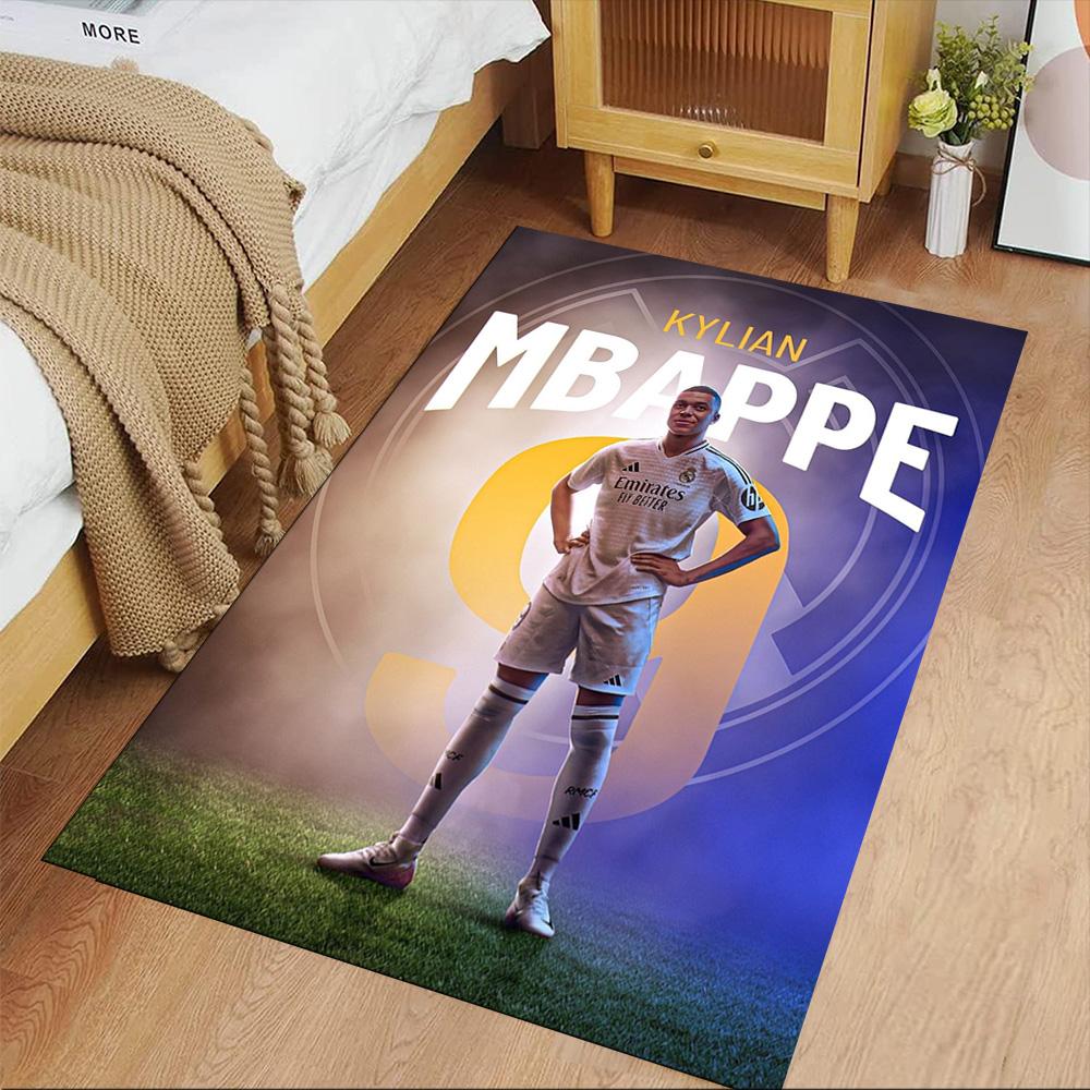 Star Player Kylian Mbappé Floor Mat Design for Outdoor Playrooms Game Room Entryway Antislip Carpet Anime Office Decor