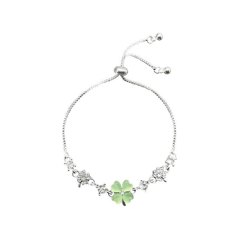 1Pcs Adjustable Chain Four Leaf Clover Bracelet Women Lucky Zircon Opal Jewelry Everyday Gift for Sister