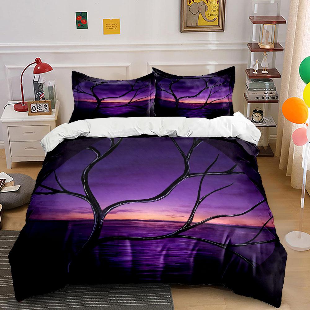 Purple Sunset Art Decor Soft Comfortable Duvet Cover Bedding Set Included 1*Duvet Cover & 2*Pillowcases, Gift
