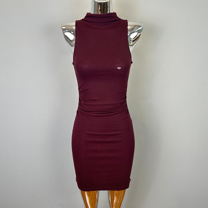Korean High-End Women's Sexy Sleeveless High-Neck Bodycon Dress