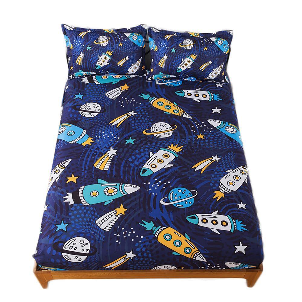 Space Rocket Pattern Mattress Three-Piece Digital Printing Mattress Bedding Set Adult Children