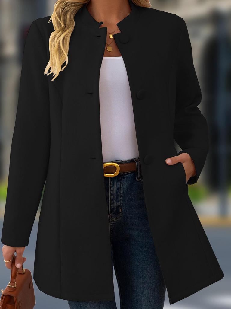 2025 European Plus Size Women's Casual Stand Collar Mid-Length Wool Coat - Autumn/Winter Collection