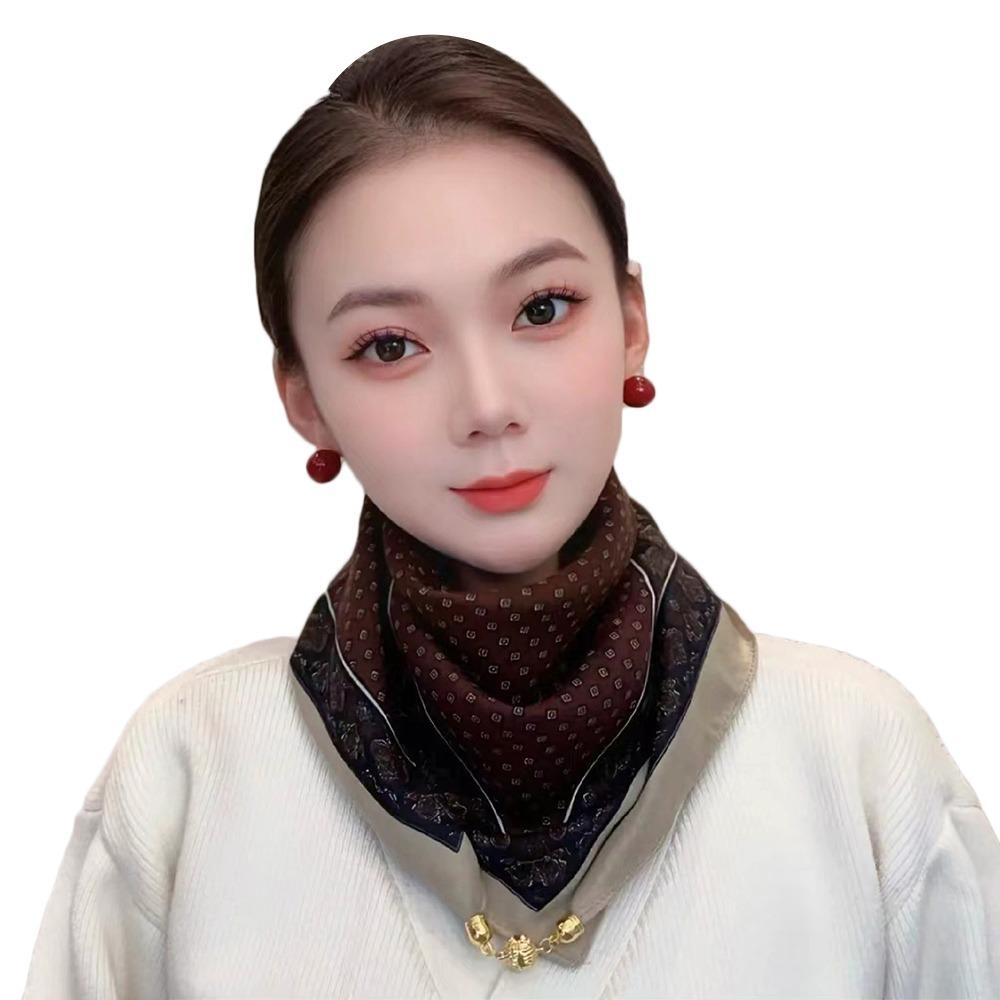 Soft Winter Silk Scarf Warm Small Square Scarf Fashion Magnetic Buckle Scarf  Women