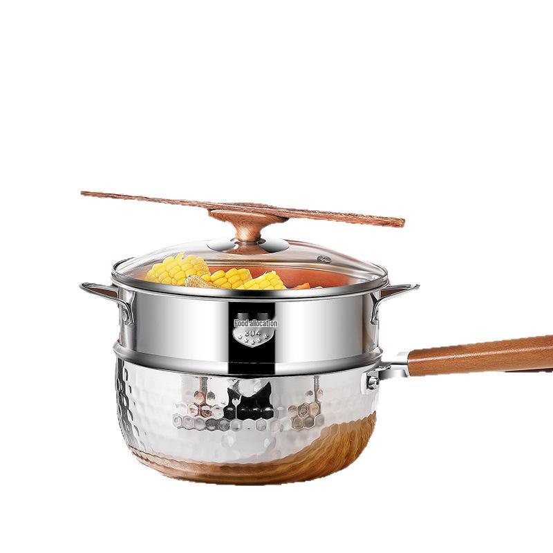 Xunshun Mehrschichtige Yukihira-Pfanne aus Edelstahl, Unbeschichteter Babykost-, Suppen- und Ramen-Topf