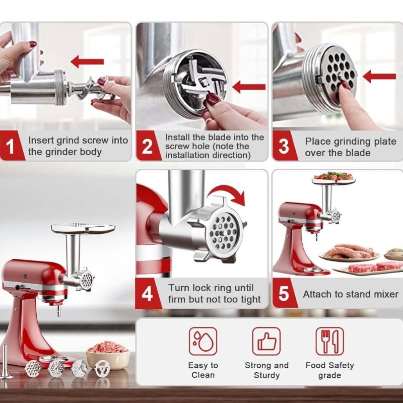 Multifunctional Food Processing Attachment Sausage Filling Tubes Grinding Plates Meat Grinder Attachment for Mixers