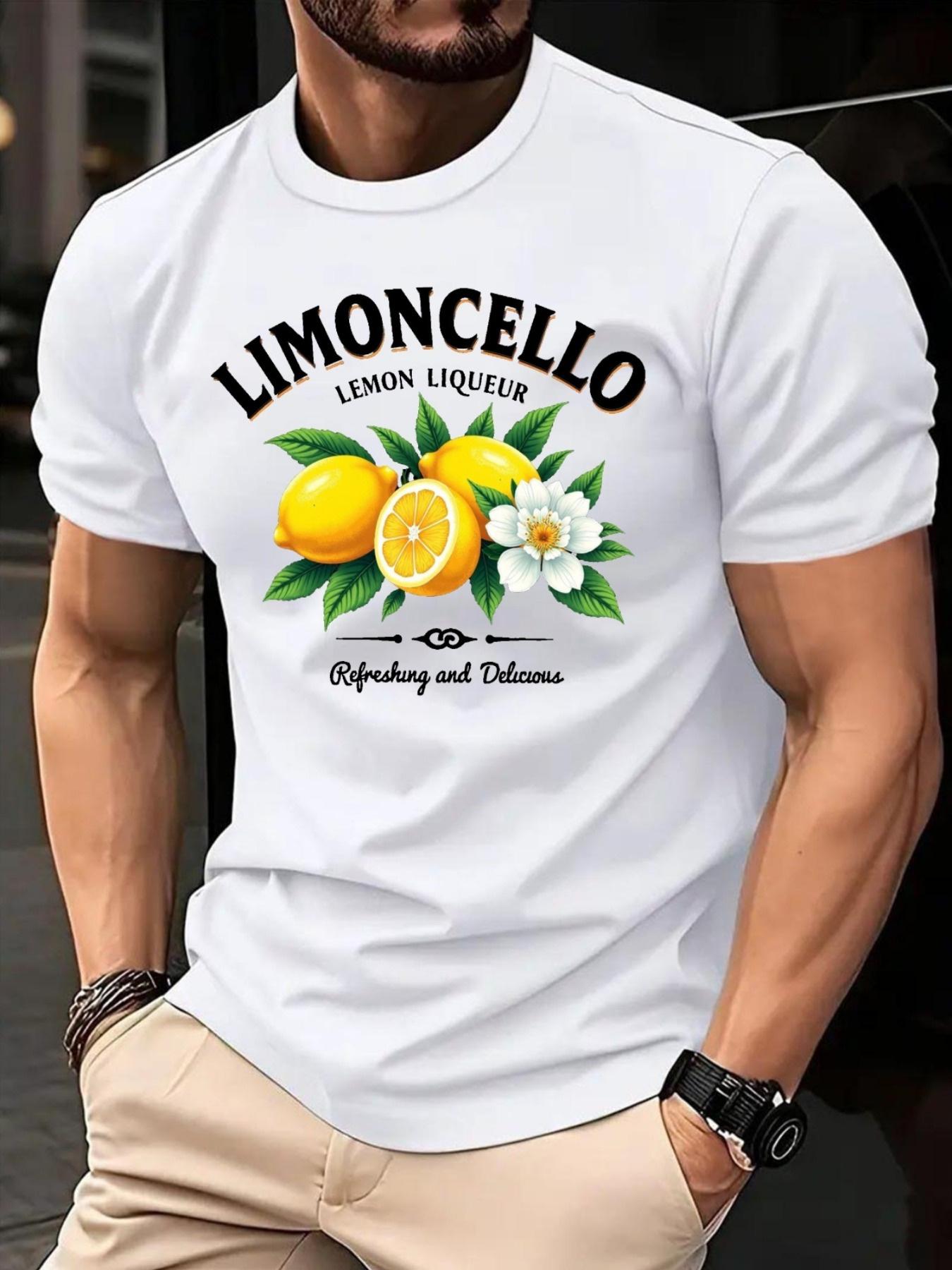 MSFS Men s Lemon Limoncello Print T-Shirt- All-season Casual Short-sleeved T-shirt with a Refreshing Lemon and Limoncello Slogan. Crew Neck Shirt XXL