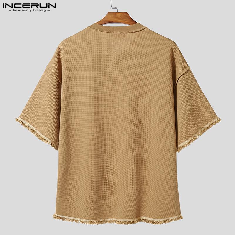 INCERUN Pánská nadměrná trička s texturou, s krátkým rukávem a výstřihem do V, ležérní volná