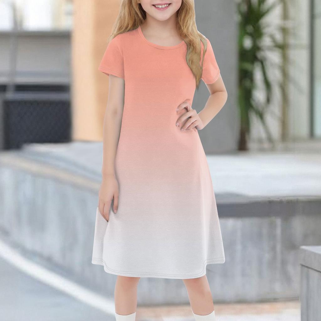 Children's Summer Short-sleeved Casual Fashion Round Neck Dress
