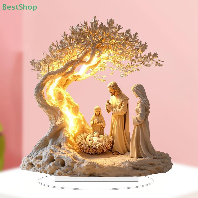 Acrylic Jesus Tree Of Life Nativity Scene Figurine,Holy Family Religious Decor,Christmas Resin Ornament For Home Decor