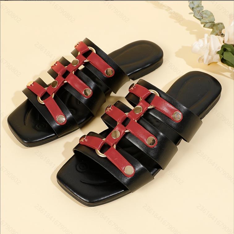 2025 Women s Retro Roman Flat-Soled Sandals - Comfortable & High-End 39 чёрный