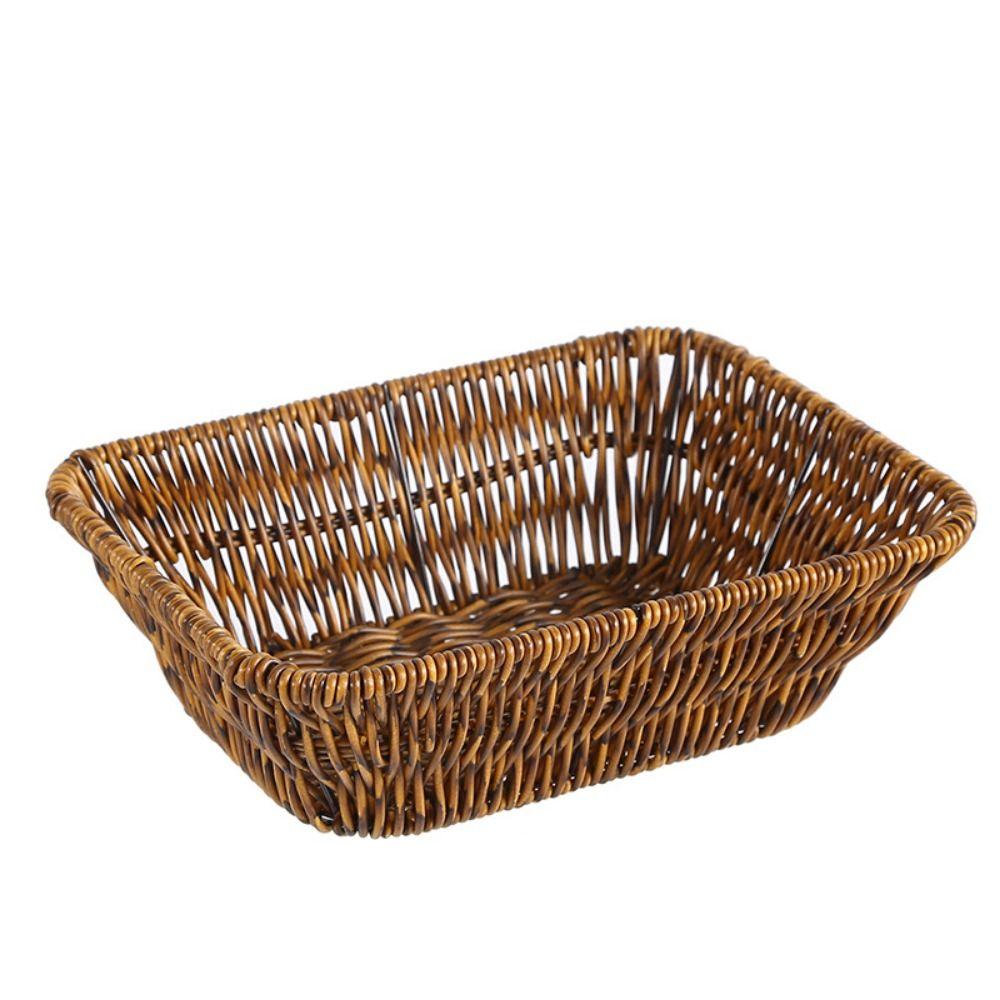 1Pcs Round Rectangular Shape Storage Tray Breakfast Bread Food Plastic Rattan Threads Basket