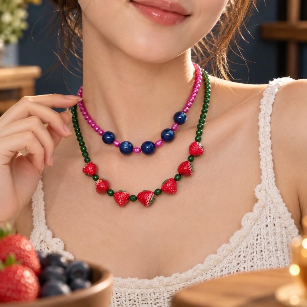 Resin Fruit Charms Fruit Beaded Necklace 3D Beaded Design Glass Beaded Necklace for Girls